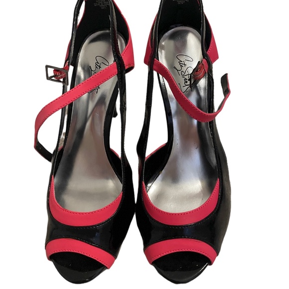 City Streets Pink & Black Open-Toe Heels – Adjustable Strap – Size 8 - Picture 2 of 3